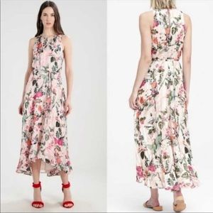 Banana Republic Women's Pink Floral Maxi Dress Botanical Hi-Low Lined